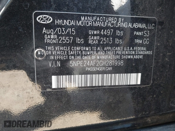 2016 Hyundai Sonata SE z VIN 5NPE24AF2GH281998, wystawiony jako IAAI lot #42495091 z przebiegiem 184 904 mil mil oraz . Historia ofert i sprzedaży dostępna na DreamBid. Obrazek 9.