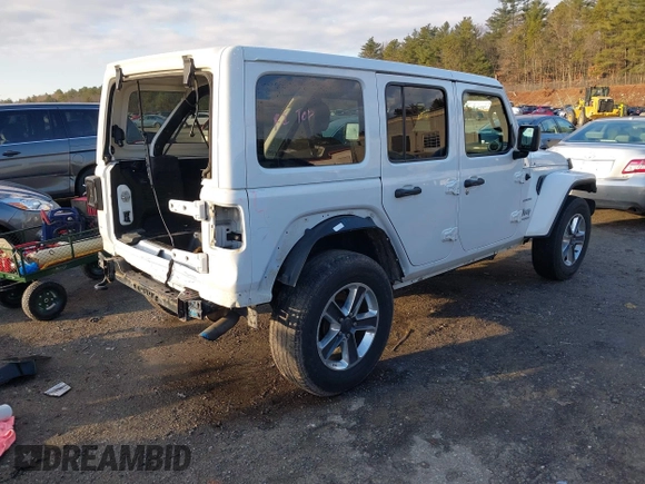 2020 Jeep Wrangler Unlimited Sahara with VIN 1C4HJXENXLW220910, listed as a IAAI auction lot 41090420 with 88,895 mi miles and . Bid and sale history available at DreamBid. Image 4.