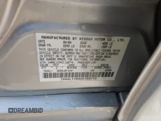 2005 Nissan Altima S z VIN 1N4AL11D45C160770, wystawiony jako IAAI lot #41977821 z przebiegiem 220 067 mil mil oraz . Historia ofert i sprzedaży dostępna na DreamBid. Obrazek 9.