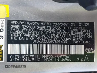 2009 Toyota Prius with VIN JTDKB20U697891403, listed as a IAAI auction lot 42091784 with 193,319 mi miles. Bid and sale history available at carsss.com. Image 9.