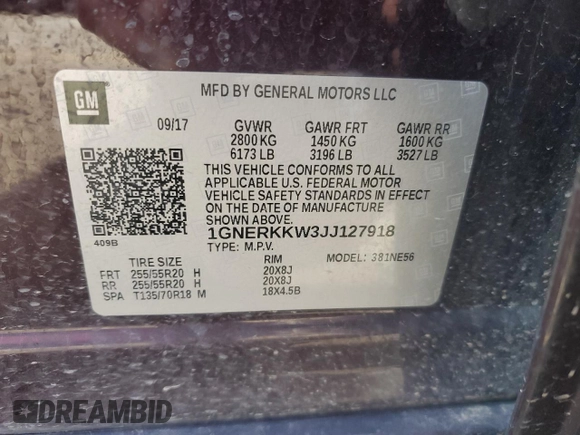 2018 Chevrolet Traverse Premier z VIN 1GNERKKW3JJ127918, wystawiony jako Copart lot #55438525 z przebiegiem 134 336 mil mil oraz Szkoda całkowita • Salvage title. Historia ofert i sprzedaży dostępna na DreamBid. Obrazek 13.