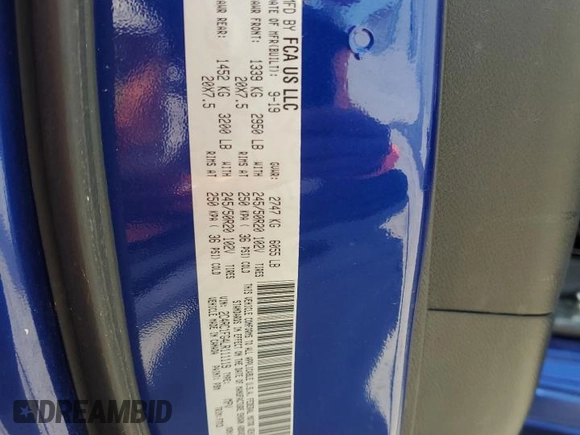 2020 Chrysler Pacifica Touring with VIN 2C4RC1FG4LR111119, listed as a Copart auction lot 54916655 with 66,789 mi miles and Salvage Title. Bid and sale history available at DreamBid. Image 14.