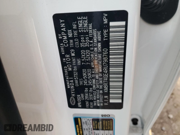 2024 Hyundai Palisade Calligraphy z VIN KM8R74GE4RU798760, wystawiony jako Copart lot #85538754 z przebiegiem Nie podano mil oraz Czysty tytuł • Clean title. Historia ofert i sprzedaży dostępna na DreamBid. Obrazek 13.