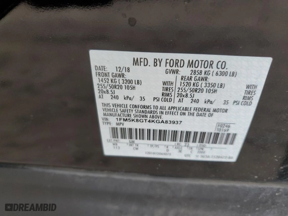 2019 Ford Explorer Sport with VIN 1FM5K8GT4KGA83937, listed as a Copart auction lot 49040345 with 124,029 mi miles and Salvage Title. Bid and sale history available at carsss.com. Image 15.