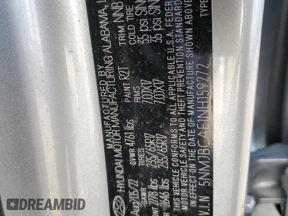 2022 Hyundai Tucson SEL z VIN 5NMJBCAE1NH159272, wystawiony jako Copart lot #44550865 z przebiegiem Nie podano mil oraz Nie do naprawy • Non repairable. Historia ofert i sprzedaży dostępna na DreamBid. Obrazek 13.