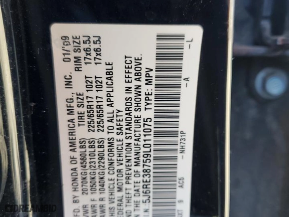 2009 Honda CR-V EX-L with VIN 5J6RE38759L011075, listed as a Copart auction lot 49556205 with 183,305 mi miles and Salvage Title. Bid and sale history available at carsss.com. Image 13.