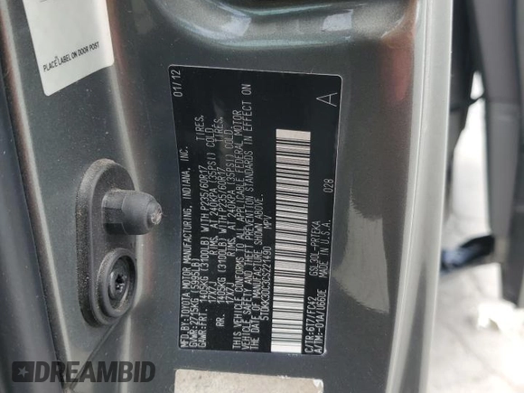 2012 Toyota Sienna LE AAS with VIN 5TDKK3DC3CS221490, listed as a Copart auction lot 59673925 with Not provided miles and Clean title. Bid and sale history available at DreamBid. Image 13.