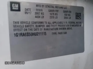 2017 Chevrolet Volt LT with VIN 1G1RA6S50HU211115, listed as a Copart auction lot 68115472 with 0 mi miles. Bid and sale history available at carsss.com. Image 12.