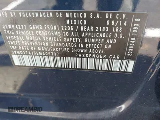 2014 Volkswagen Jetta SE z VIN 3VWD17AJ5EM309737, wystawiony jako IAAI lot #42250688 z przebiegiem 115 945 mil mil oraz . Historia ofert i sprzedaży dostępna na DreamBid. Obrazek 9.