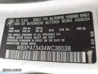 2004 BMW X3 2.5i with VIN WBXPA73434WC36038, listed as a IAAI auction lot 42120563 with 210,986 mi miles. Bid and sale history available at carsss.com. Image 9.