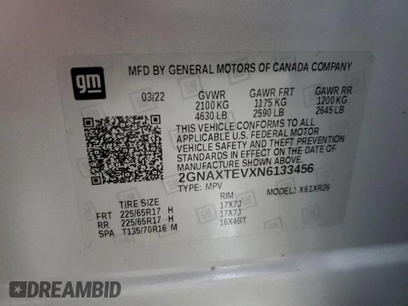 2022 Chevrolet Equinox LT with VIN 2GNAXTEVXN6133456, listed as a Copart auction lot 49887245 with 154,437 mi miles and Clean Title. Bid and sale history available at carsss.com. Image 13.