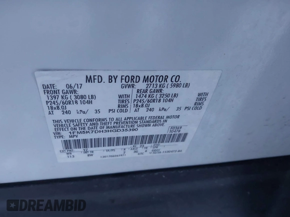 2017 Ford Explorer XLT with VIN 1FM5K7DH3HGD35390, listed as a IAAI auction lot 41349240 with 173,297 mi miles and . Bid and sale history available at carsss.com. Image 9.