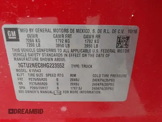2017 GMC Sierra 1500 SLT z VIN 3GTU2NEC8HG223552, wystawiony jako IAAI lot #42117939 z przebiegiem 103 552 mil mil oraz . Historia ofert i sprzedaży dostępna na DreamBid. Obrazek 9.