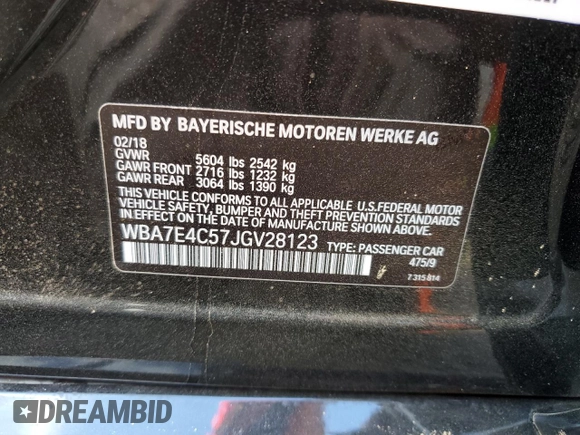 2018 BMW 7 Series 740i xDrive with VIN WBA7E4C57JGV28123, listed as a Copart auction lot 79229034 with 0 mi miles and Salvage Title. Bid and sale history available at carsss.com. Image 12.
