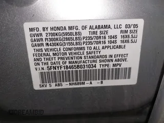 2005 Honda Pilot EX with VIN 5FNYF18465B031034, listed as a IAAI auction lot 41925858 with 194,211 mi miles and . Bid and sale history available at DreamBid. Image 9.
