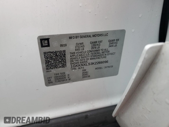 2019 GMC Acadia Denali with VIN 1GKKNXLS3KZ266096, listed as a Copart auction lot 84693524 with 52,857 mi miles and Salvage Title. Bid and sale history available at carsss.com. Image 13.