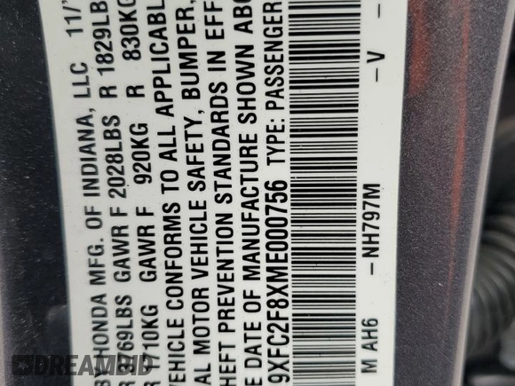 2021 Honda Civic Sport with VIN 19XFC2F8XME000756, listed as a Copart auction lot 51040935 with 40,560 mi miles and Non Repairable. Bid and sale history available at DreamBid. Image 12.
