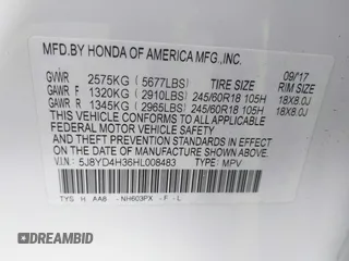 2017 Acura MDX with VIN 5J8YD4H36HL008483, listed as a IAAI auction lot 41404900 with 89,934 mi miles. Bid and sale history available at carsss.com. Image 9.