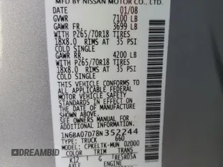 2008 Nissan Titan XE with VIN 1N6BA07D78N352244, listed as a Copart auction lot 52342415 with 180,411 mi miles and Salvage Title. Bid and sale history available at carsss.com. Image 14.