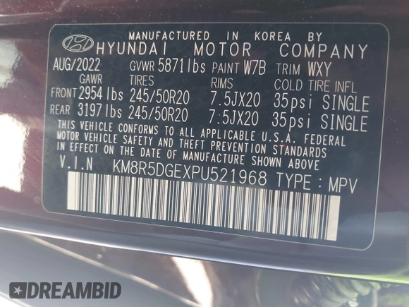 2023 Hyundai Palisade Limited with VIN KM8R5DGEXPU521968, listed as a IAAI auction lot 42148561 with 81,209 mi miles and . Bid and sale history available at DreamBid. Image 9.