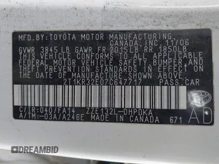 2007 Toyota Matrix STD z VIN 2T1KR32E07C647717, wystawiony jako IAAI lot #42054844 z przebiegiem 231 281 mil mil oraz . Historia ofert i sprzedaży dostępna na DreamBid. Obrazek 9.