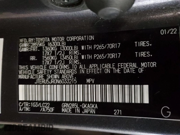 2022 Toyota 4Runner TRD Off Road Premium with VIN JTERU5JR0N6033215, listed as a Copart auction lot 50533345 with 46,472 mi miles and Salvage Title. Bid and sale history available at DreamBid. Image 12.