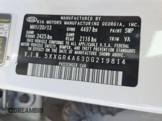 2013 Kia Optima SX with VIN 5XXGR4A63DG219814, listed as a Copart auction lot 53312465 with 125,201 mi miles and Clean Title. Bid and sale history available at carsss.com. Image 12.