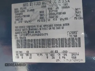 2002 Ford F-150 XL z VIN 1FTPF17LX2NB05475, wystawiony jako IAAI lot #41389549 z przebiegiem Nie podano mil oraz . Historia ofert i sprzedaży dostępna na DreamBid. Obrazek 9.