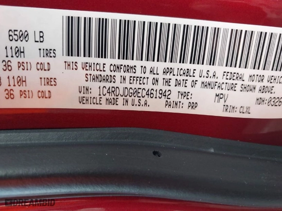 2014 Dodge Durango Limited with VIN 1C4RDJDG0EC461942, listed as a IAAI auction lot 41856478 with 120,883 mi miles. Bid and sale history available at carsss.com. Image 9.