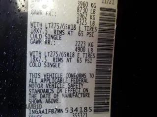 2021 Nissan Titan XD SV with VIN 1N6AA1FB2MN534185, listed as a Copart auction lot 84458334 with 40,029 mi miles and Salvage Title. Bid and sale history available at carsss.com. Image 12.
