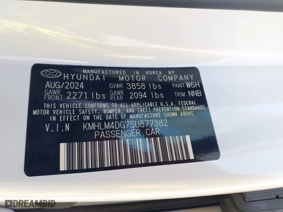 2025 Hyundai Elantra SEL Sport with VIN KMHLM4DG7SU877382, listed as a IAAI auction lot 41541907 with 6,729 mi miles. Bid and sale history available at carsss.com. Image 9.