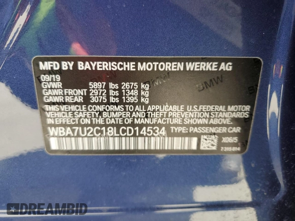 2020 BMW 7 Series z VIN WBA7U2C18LCD14534, wystawiony jako Copart lot #44378393 z przebiegiem 35 039 mil mil oraz . Historia ofert i sprzedaży dostępna na DreamBid. Obrazek 12.