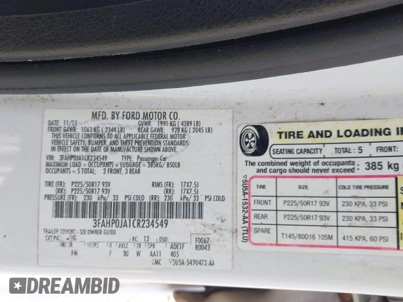 2012 Ford Fusion SEL с VIN 3FAHP0JA1CR234549, выставлен на аукционе IAAI как лот 42572312 с пробегом 137 771 миль миль и . История ставок и продаж доступна на DreamBid. Изображение 9.
