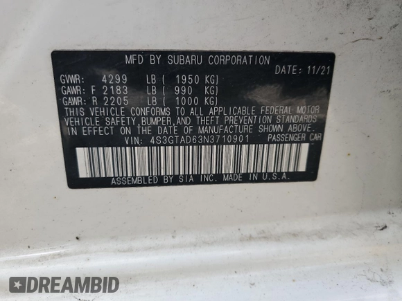2022 Subaru Impreza Premium z VIN 4S3GTAD63N3710901, wystawiony jako Copart lot #59024415 z przebiegiem 111 525 mil mil oraz Szkoda całkowita • Salvage title. Historia ofert i sprzedaży dostępna na DreamBid. Obrazek 12.