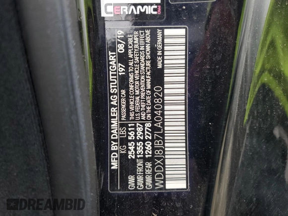 2020 Mercedes-Benz S 63 AMG with VIN WDDXJ8JB7LA040820, listed as a Copart auction lot 84505674 with 21,242 mi miles and Salvage Title. Bid and sale history available at DreamBid. Image 12.