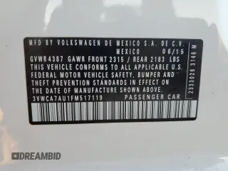 2015 Volkswagen Golf SportWagen TDI SE with VIN 3VWCA7AU1FM517119, listed as a Copart auction lot 80885134 with 62,106 mi miles and Salvage Title. Bid and sale history available at carsss.com. Image 14.