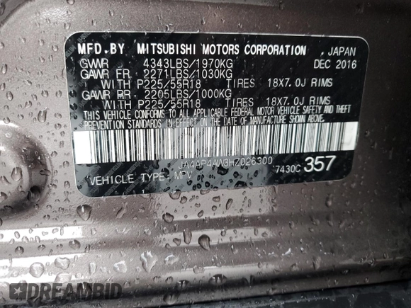 2017 Mitsubishi Outlander SEL с VIN JA4AP4AW3HZ026300, выставлен на аукционе Copart как лот 86412294 с пробегом 68 435 миль миль и Списание • Salvage title. История ставок и продаж доступна на DreamBid. Изображение 15.