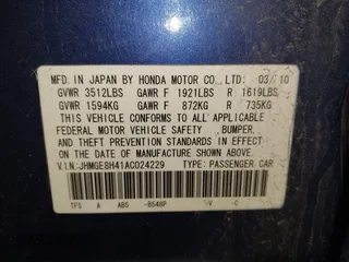 2010 Honda Fit Sport with VIN JHMGE8H41AC024229, listed as a IAAI auction lot 42436936 with 130,839 mi miles and . Bid and sale history available at DreamBid. Image 9.