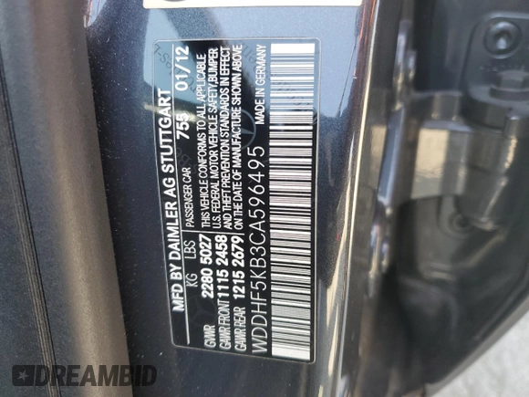 2012 Mercedes-Benz E 350 Luxury with VIN WDDHF5KB3CA596495, listed as a Copart auction lot 57890525 with 93,769 mi miles and Salvage title. Bid and sale history available at DreamBid. Image 12.