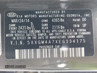 2014 Kia Optima LX with VIN 5XXGM4A7XEG334175, listed as a IAAI auction lot 42169281 with 148,774 mi miles. Bid and sale history available at carsss.com. Image 9.