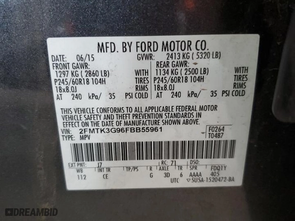 2015 Ford Edge SE with VIN 2FMTK3G96FBB55961, listed as a Copart auction lot 50968065 with 89,643 mi miles and Salvage Title. Bid and sale history available at carsss.com. Image 13.