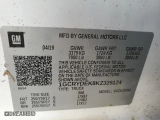 2019 Chevrolet Silverado 1500 LT with VIN 1GCRYDEK8KZ325124, listed as a Copart auction lot 78013934 with 0 mi miles and Salvage Title. Bid and sale history available at carsss.com. Image 12.