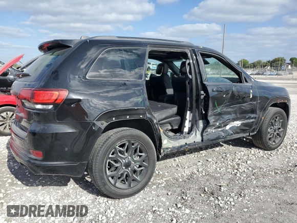 2021 Jeep Grand Cherokee 80th Anniversary z VIN 1C4RJEBG1MC844595, wystawiony jako Copart lot #54899195 z przebiegiem 19 287 mil mil oraz Szkoda całkowita • Salvage title. Historia ofert i sprzedaży dostępna na DreamBid. Obrazek 3.