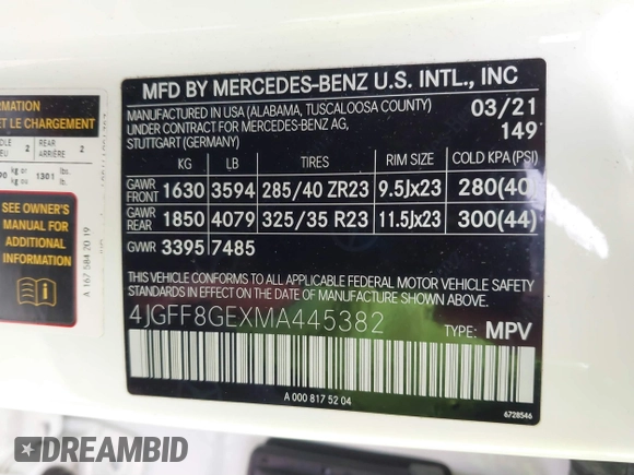 2021 Mercedes-Benz GLS 580 with VIN 4JGFF8GEXMA445382, listed as a IAAI auction lot 40991874 with 51,955 mi miles and . Bid and sale history available at DreamBid. Image 9.
