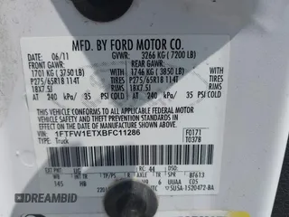 2011 Ford F-150 XLT z VIN 1FTFW1ETXBFC11286, wystawiony jako IAAI lot #40813425 z przebiegiem 142 506 mil mil oraz . Historia ofert i sprzedaży dostępna na DreamBid. Obrazek 9.