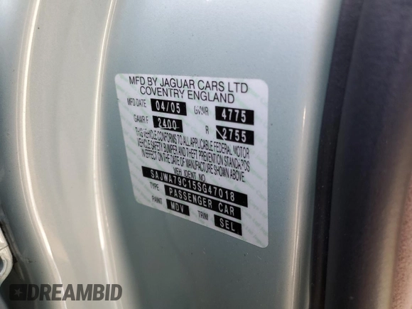 2005 Jaguar XJ with VIN SAJWA79C15SG47018, listed as a Copart auction lot 43087185 with 31,725 mi miles and Salvage Title. Bid and sale history available at carsss.com. Image 12.