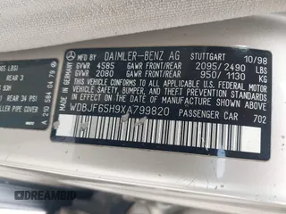1999 Mercedes-Benz E-Class with VIN WDBJF65H9XA799820, listed as a IAAI auction lot 41959156 with 150,133 mi miles. Bid and sale history available at carsss.com. Image 9.