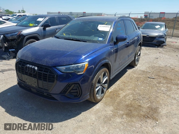 2021 Audi Q3 S line Premium with VIN WA1DECF3XM1085641, listed as a IAAI auction lot 41949213 with 71,621 mi miles and . Bid and sale history available at DreamBid. Image 2.