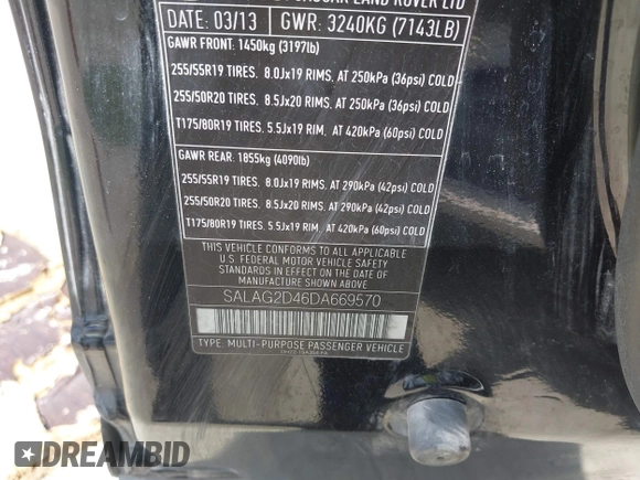 2013 Land Rover LR4 HSE с VIN SALAG2D46DA669570, выставлен на аукционе IAAI как лот 42568104 с пробегом 190 209 миль миль и . История ставок и продаж доступна на DreamBid. Изображение 9.