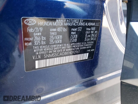 2019 Hyundai Santa Fe Ultimate with VIN 5NMS5CAD8KH092961, listed as a Copart auction lot 49379365 with 60,726 mi miles and Salvage Title. Bid and sale history available at carsss.com. Image 15.